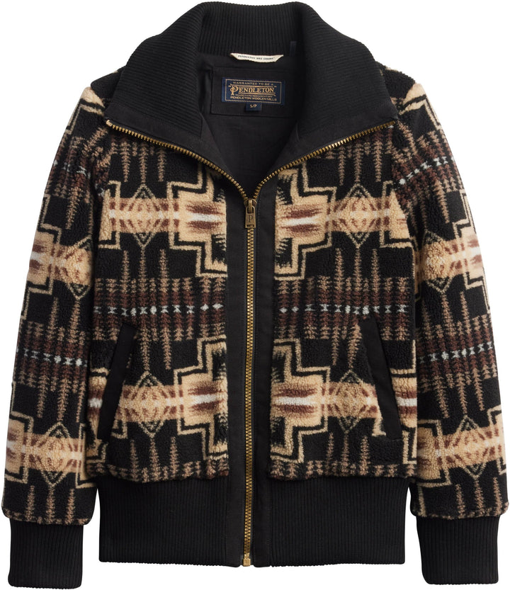 Pendleton Women's Black and Tan Harding Foxglove Fleece Bomber