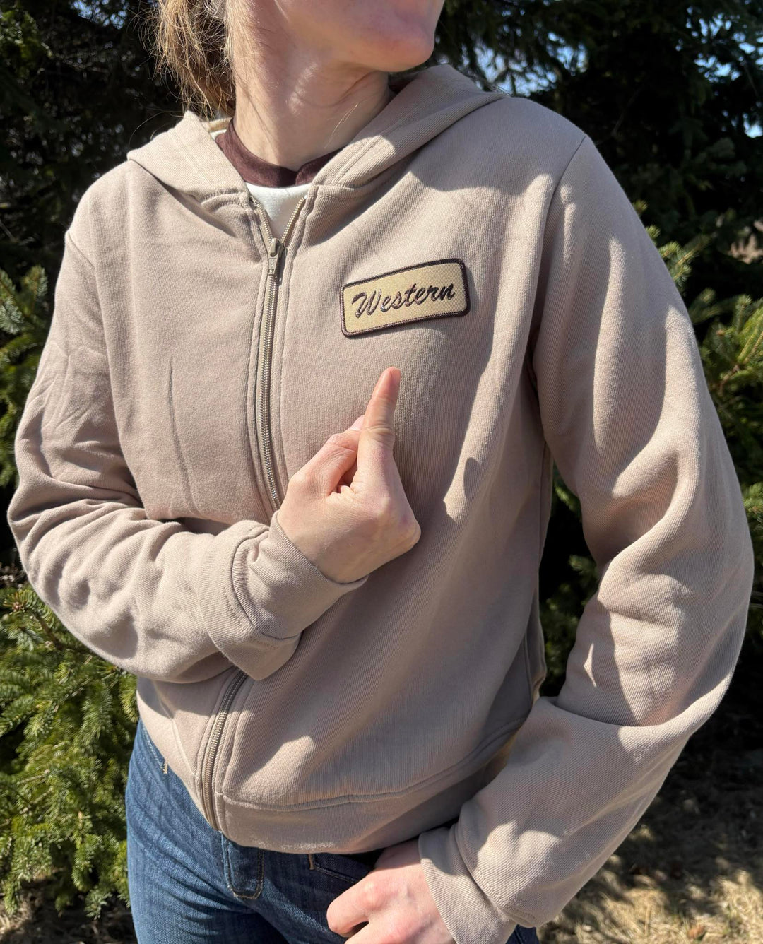 Rodeo Hippie Tan Western Patch Zip Hoodie