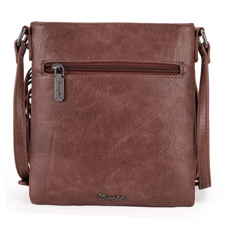Wrangler Light Coffee Leather Fringe Denim Pocket Crossbody Bag