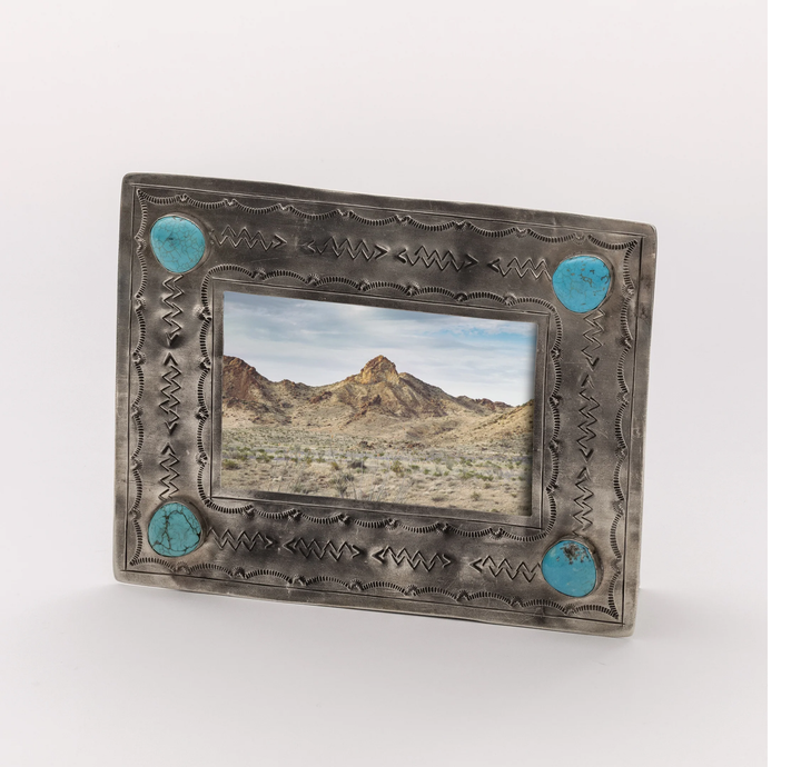 J. Alexander Rustic Silver Stamped with Turquoise Picture Frame-4x6