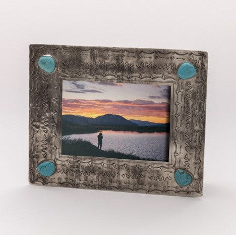 J. Alexander Rustic Silver Stamped Frome with Turquoise-5 x 7