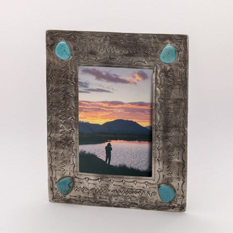 J. Alexander Rustic Silver Stamped Frome with Turquoise-5 x 7