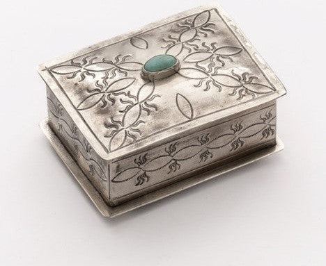 J. Alexander Rustic Silver Small Stamped Box with Turquoise