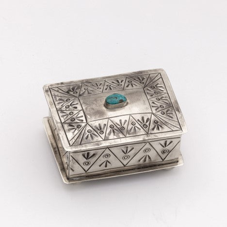 J. Alexander Rustic Silver Small Stamped Box with Turquoise