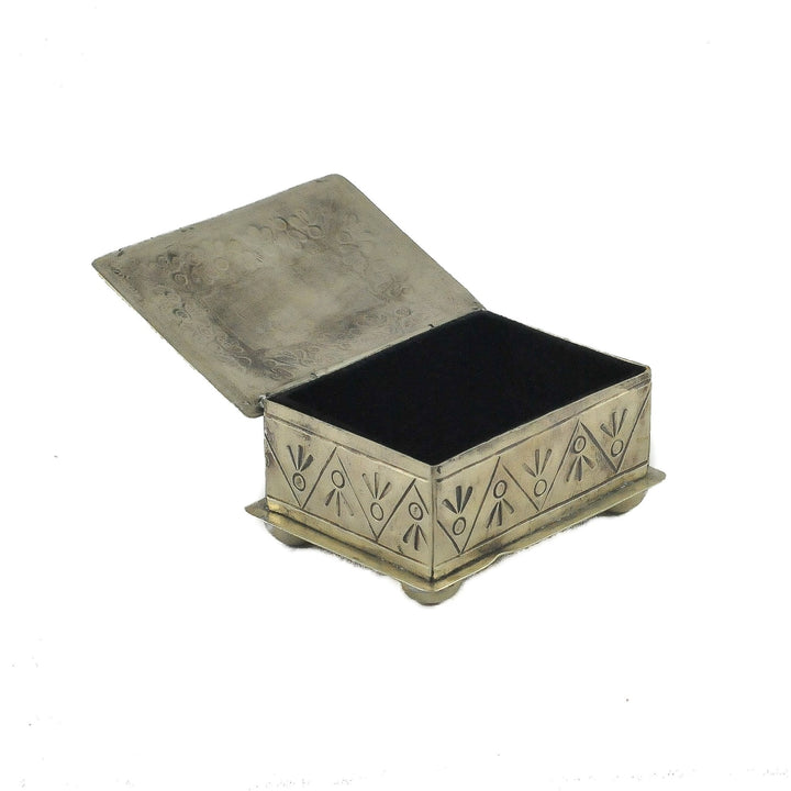 J. Alexander Rustic Silver Small Stamped Box with Turquoise