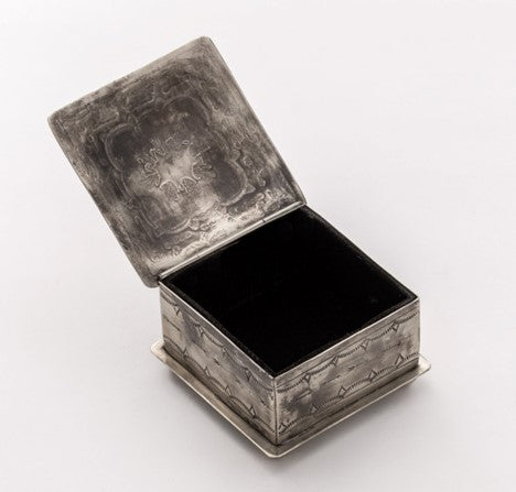 J. Alexander Rustic Silver Square Stamped Box with Turquoise