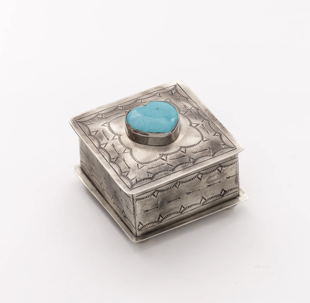 Alexander Rustic Silver Box J. Alexander Rustic Silver Stamped with Turquoise Heart Square Box ...