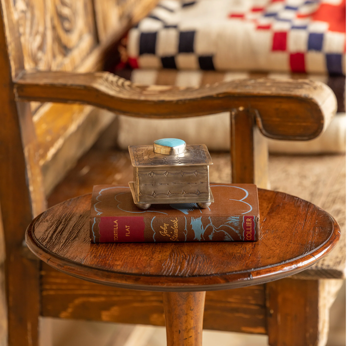 J. Alexander Rustic Silver Stamped with Turquoise Heart Square Box