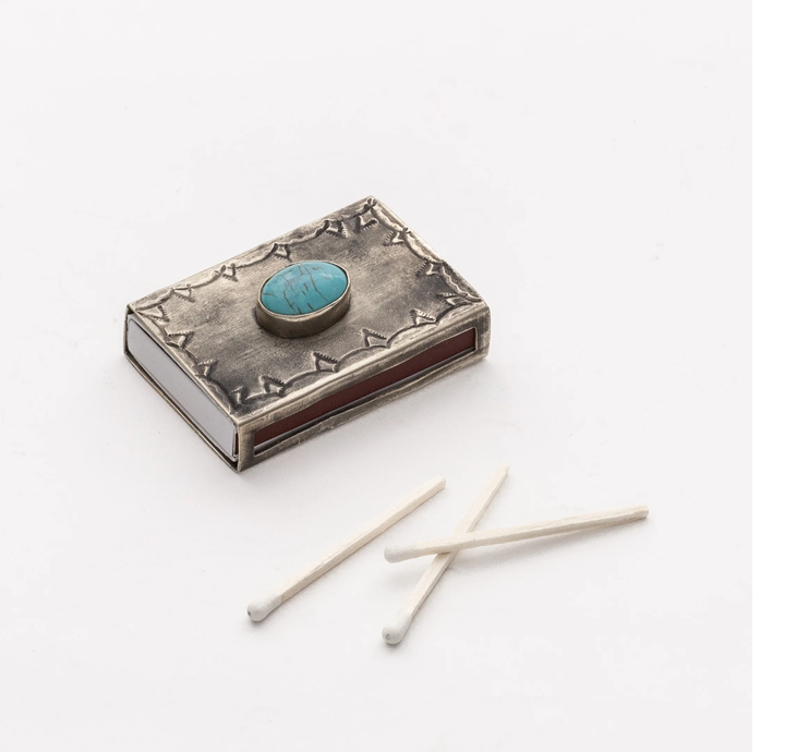 J. Alexander Rustic Silver Small Stamped with Turquoise Matchbox Cover