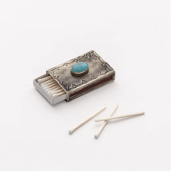 J. Alexander Rustic Silver Small Stamped with Turquoise Matchbox Cover