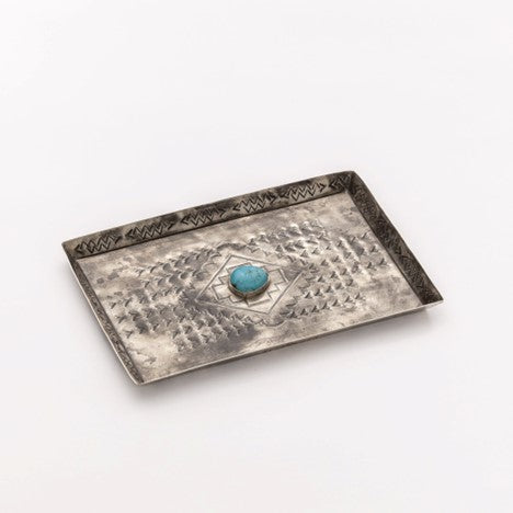 J. Alexander Rustic Silver Medium Stamped Tray with Turquoise