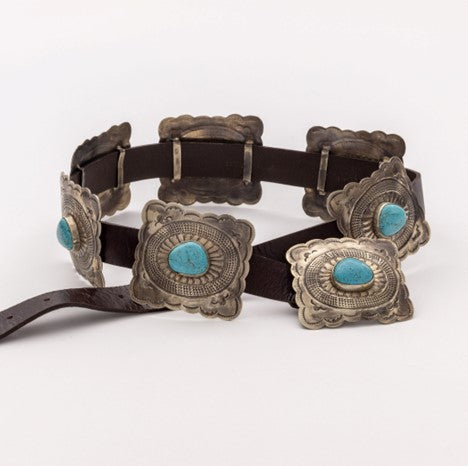 J. Alexander Rustic Silver Fluted Concho with Turquoise Belt