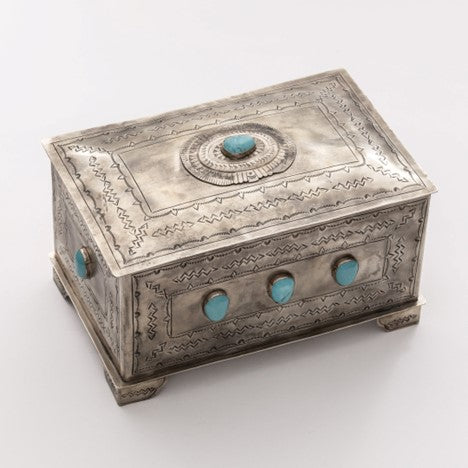 J. Alexander Rustic Silver 9 Turquoise Stone Box