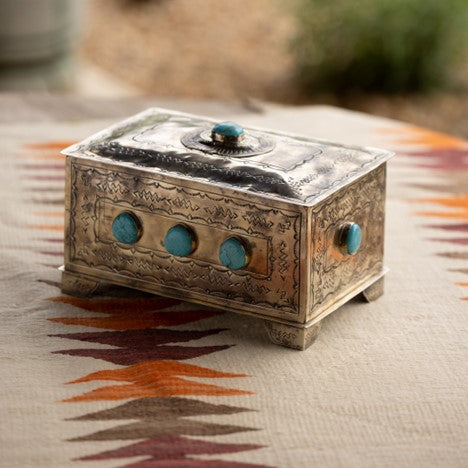 J. Alexander Rustic Silver 9 Turquoise Stone Box