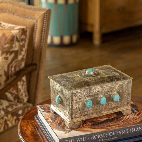 J. Alexander Rustic Silver 9 Turquoise Stone Box