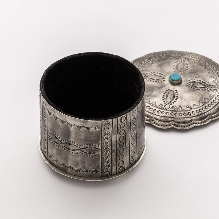 J. Alexander Rustic Silver Stamped with Turquoise Round Box