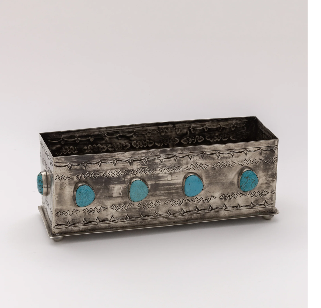 J. Alexander Rustic Silver Stamped with Turquoise Planter