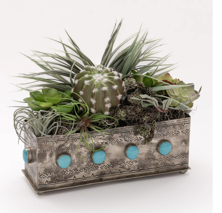 J. Alexander Rustic Silver Stamped with Turquoise Planter