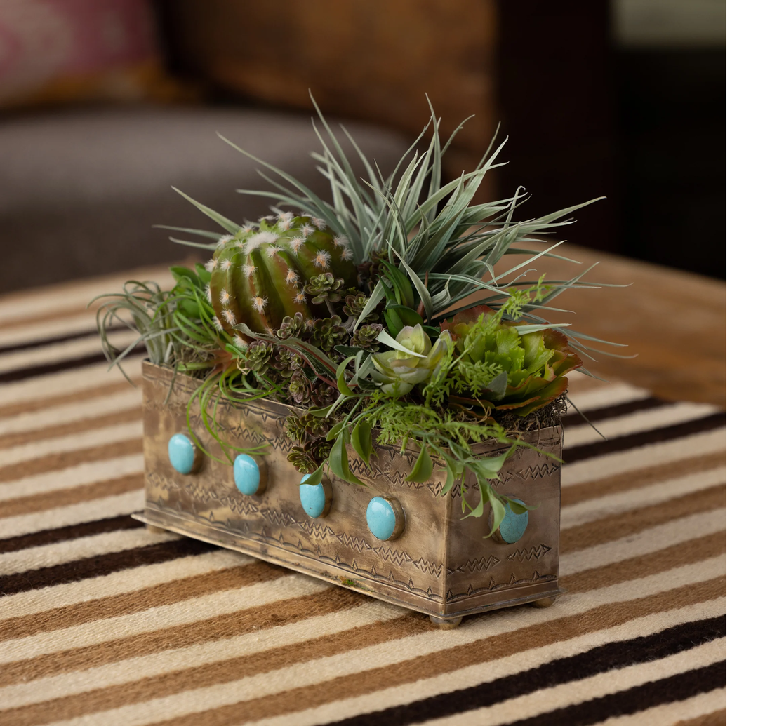 alexander plant pot J. Alexander Rustic Silver Stamped with Turquoise Planter – West 20 Saddle Co