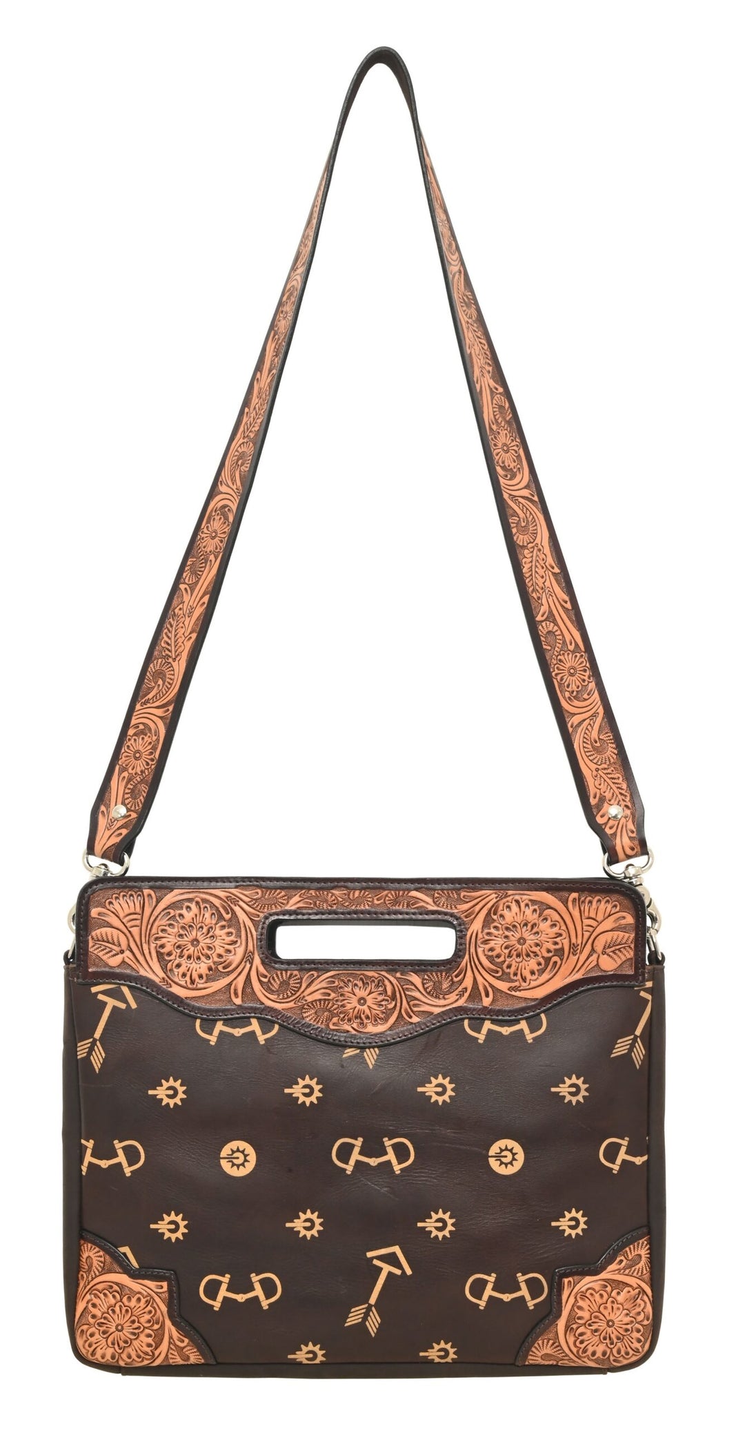 Rafter T Ranch Signature Tan Arrows with Floral Tooling Crossbody Bag