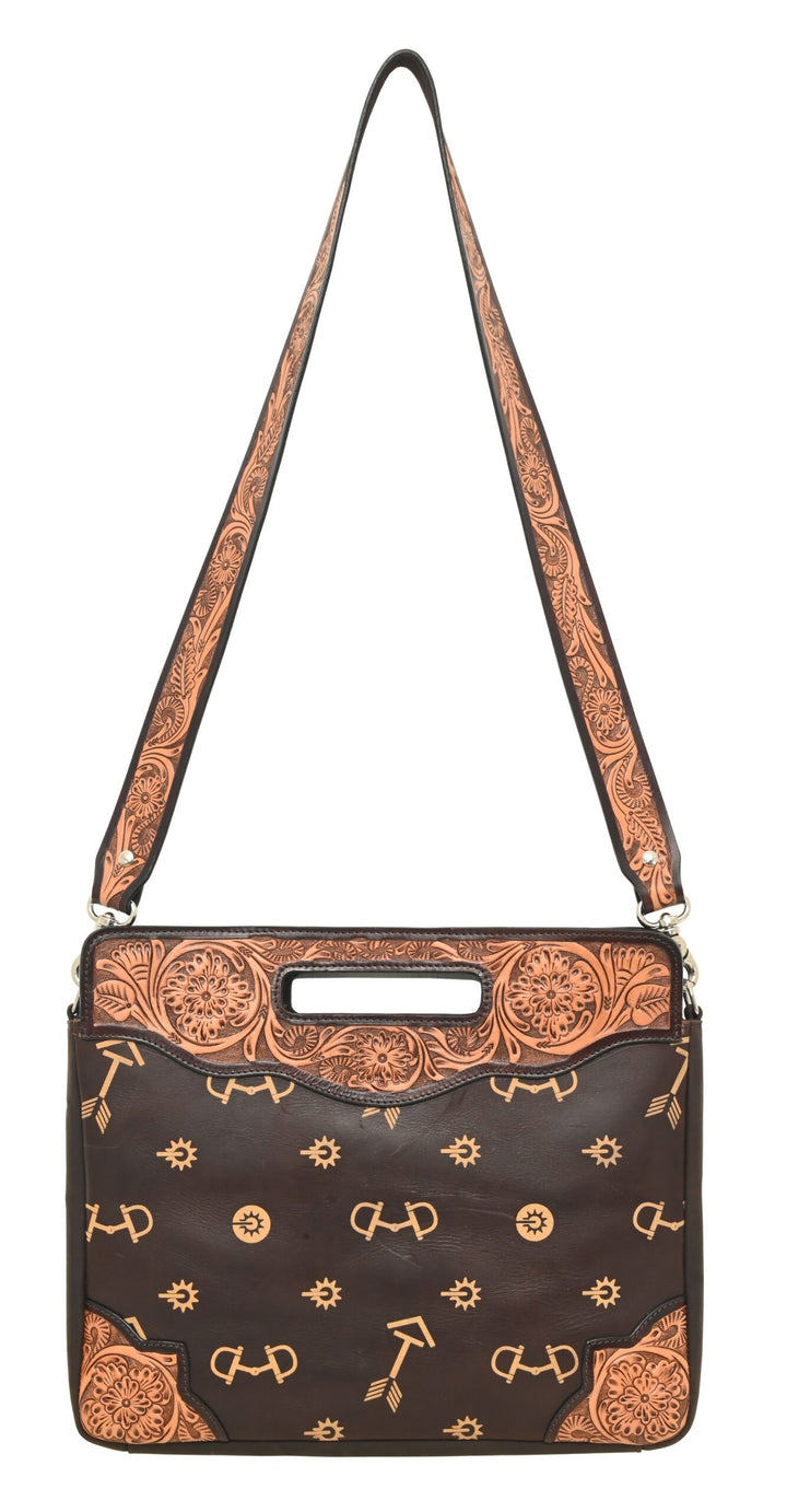 Rafter T Ranch Signature Tan Arrows with Floral Tooling Crossbody Bag