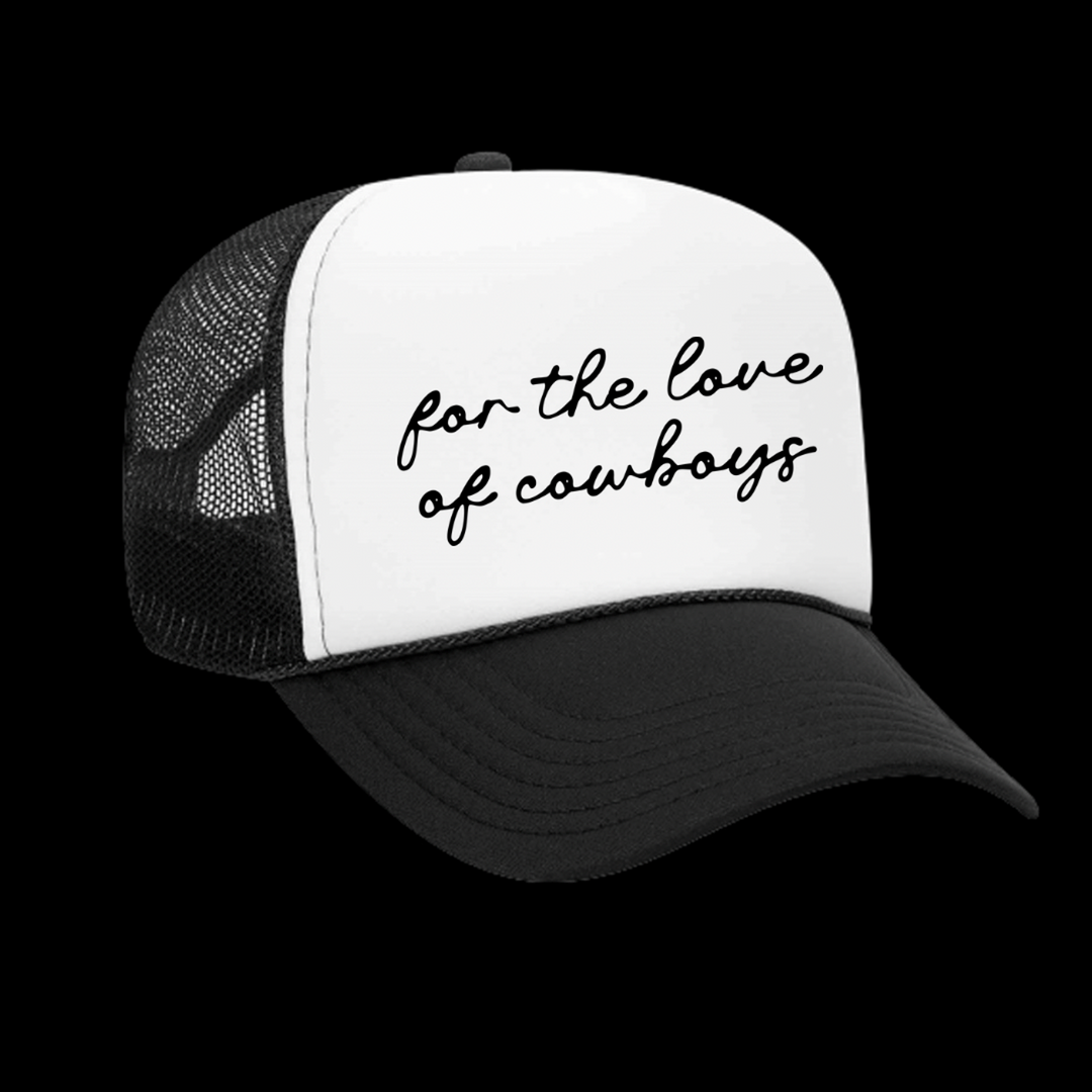 Rodeo Hippie Black and White For the Love of Cowboys Trucker Hat