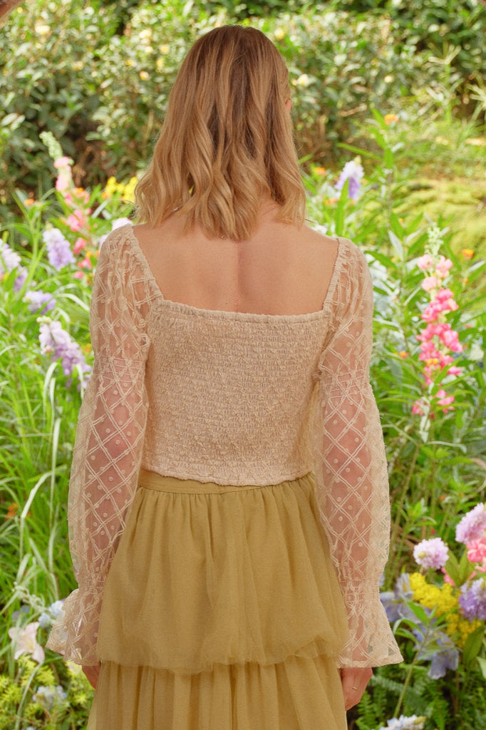 Rosie Posie Women's Ivory Lace Sheer Sleeve Top