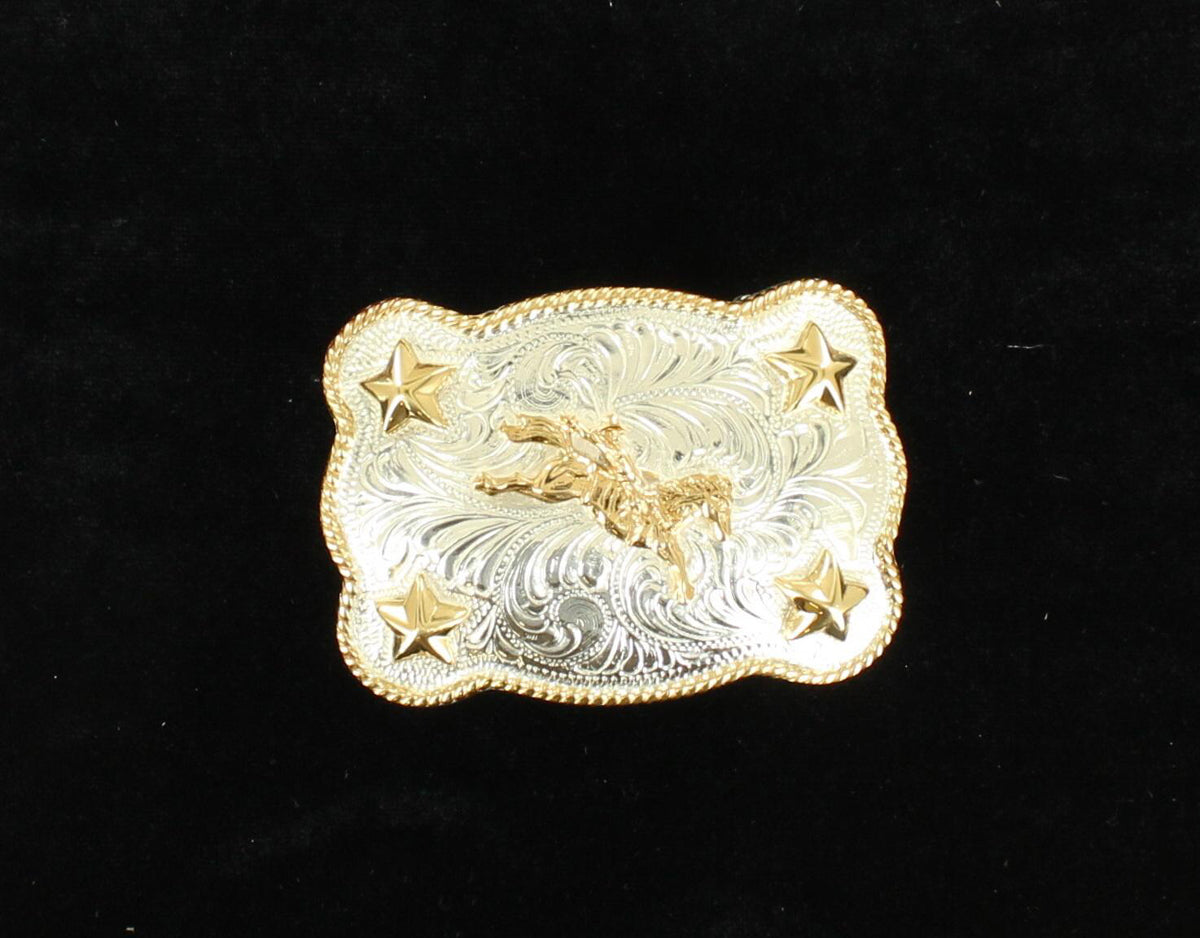 M&F Western Vintage Calf Roping Western Small Mexico Silver Tone Belt Buckle store