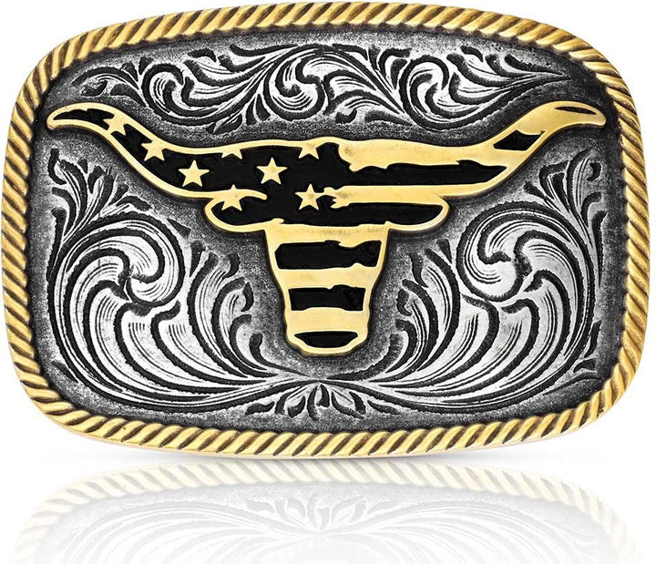 Montana Silversmiths Western Patriotic Longhorn Attitude Buckle