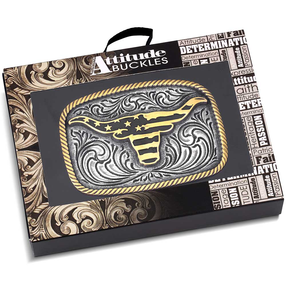 Montana Silversmiths Western Patriotic Longhorn Attitude Buckle