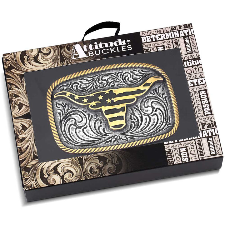 Montana Silversmiths Western Patriotic Longhorn Attitude Buckle