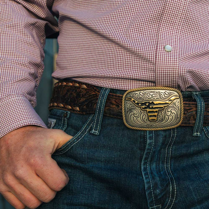 Montana Silversmiths Western Patriotic Longhorn Attitude Buckle