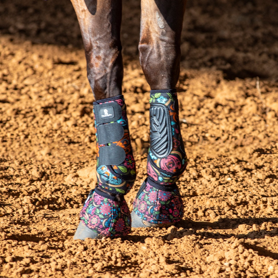 Classic Equine DyNo Turn Designer Line Bell Boots-Neon Flower