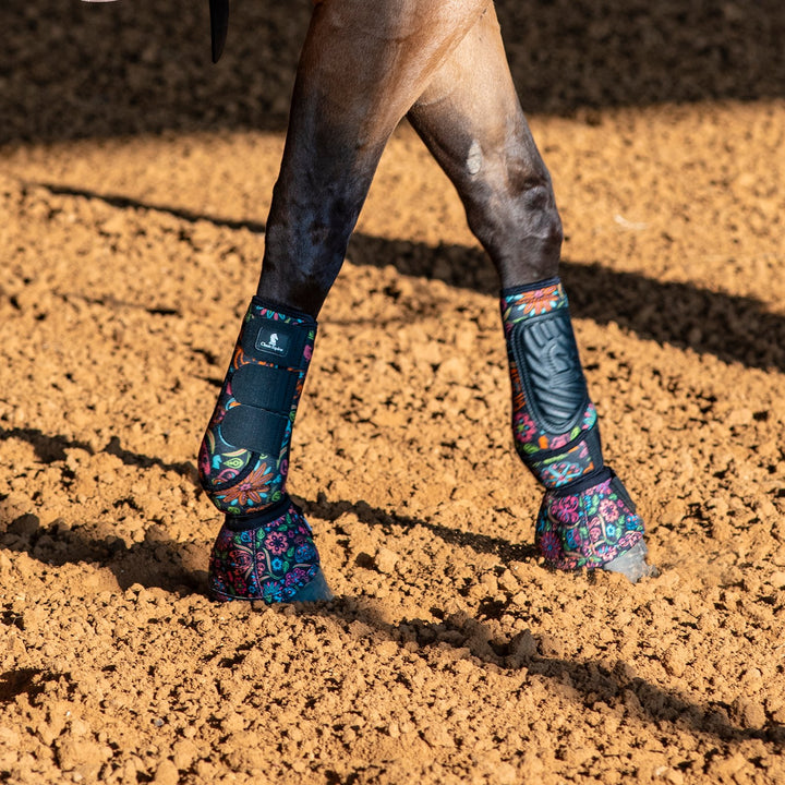 Classic Equine DyNo Turn Designer Line Bell Boots-Neon Flower