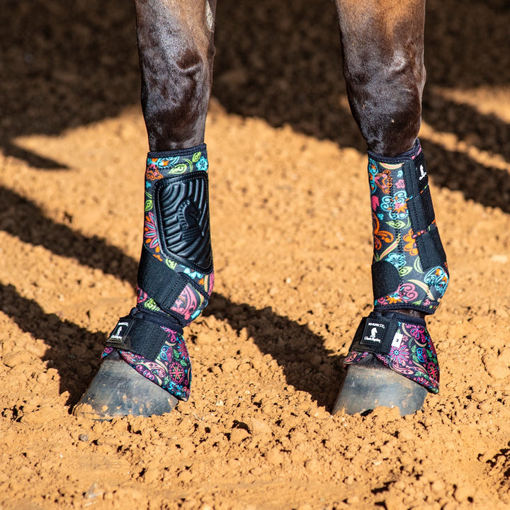Classic Equine DyNo Turn Designer Line Bell Boots-Neon Flower