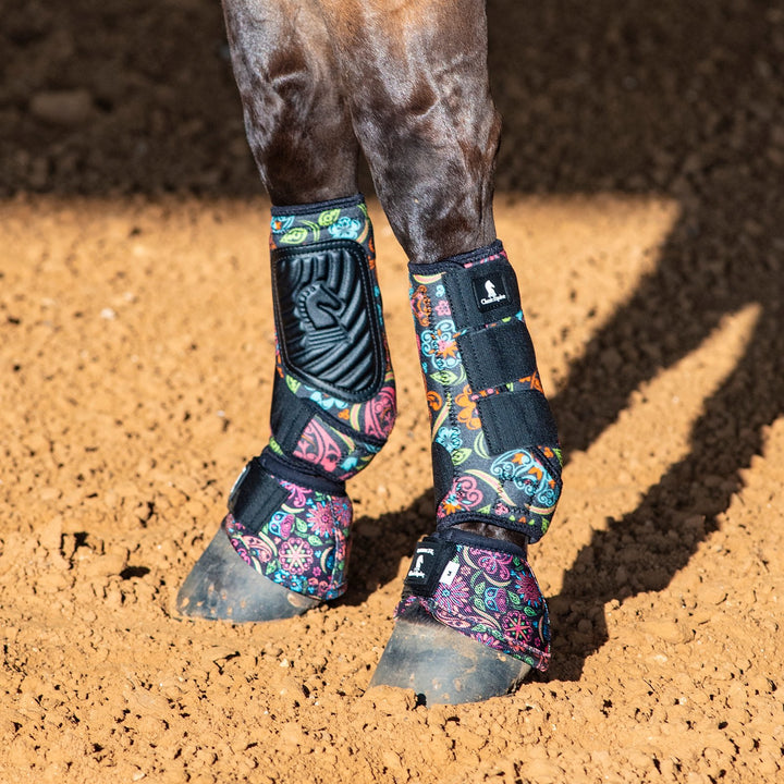 Classic Equine DyNo Turn Designer Line Bell Boots-Neon Flower