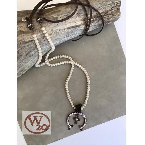 White Crystal Squash Blossom With Cross Pedant Necklace - West 20 Saddle Co.