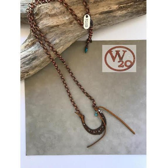 Rustic Horseshoe Pendant on a Copper Linked Chain Necklace - West 20 Saddle Co.