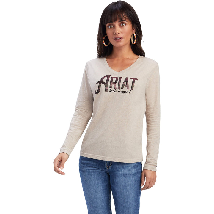 Ariat Women's Oatmeal REAL Chest Logo Relaxed Tee