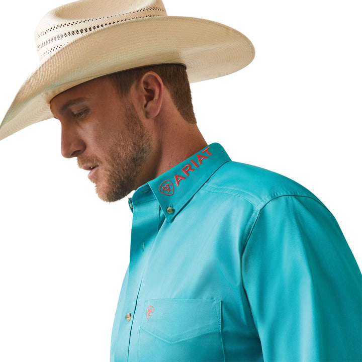 Ariat Teal Team Logo Twill Fitted Shirt