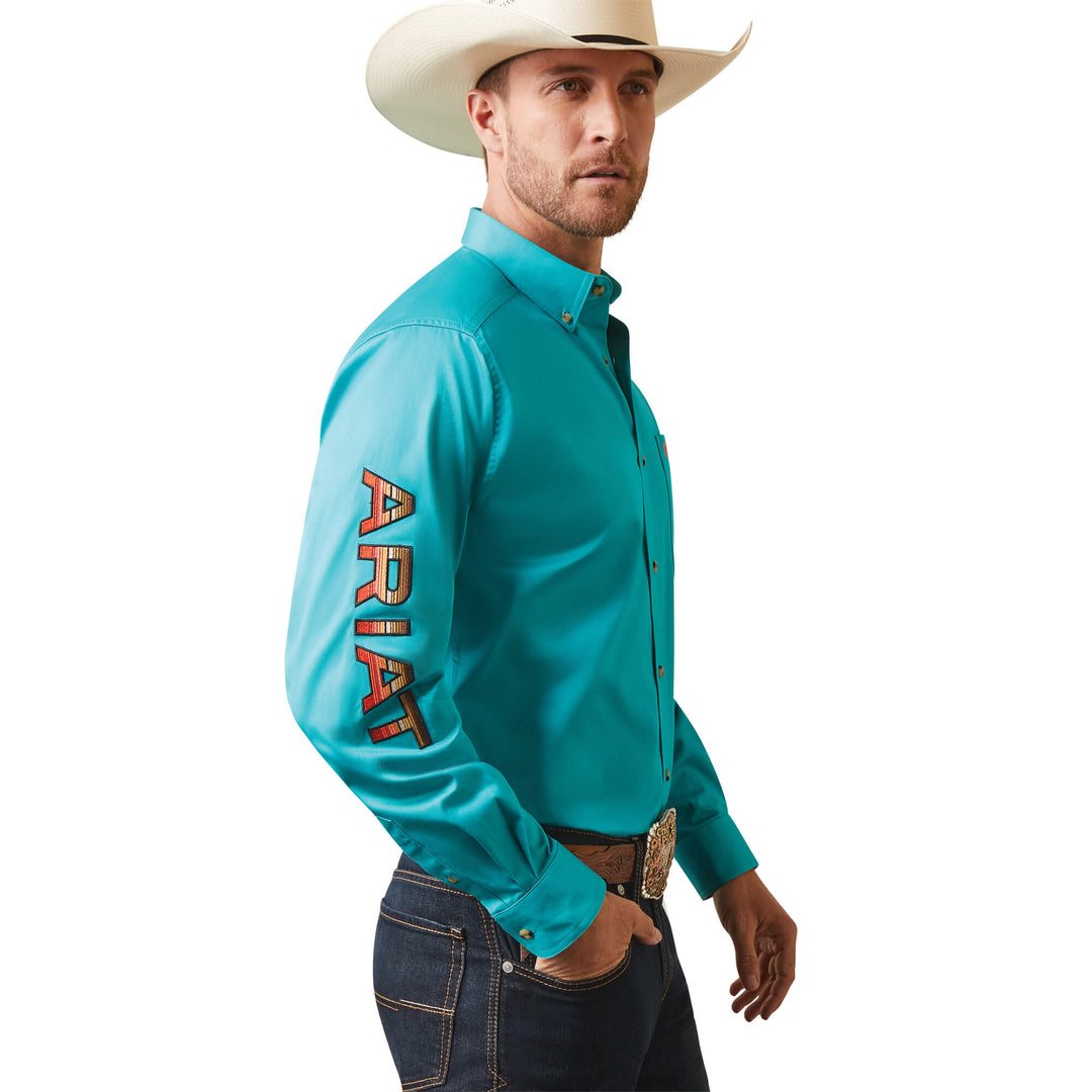 Ariat Teal Team Logo Twill Fitted Shirt