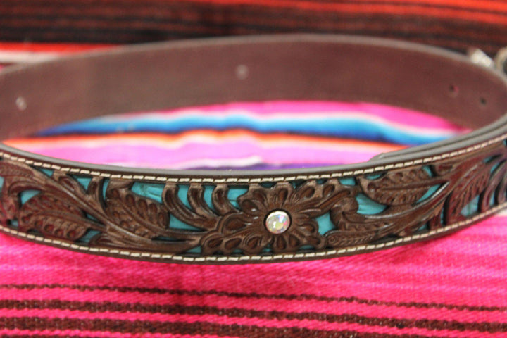 Women's Ariat Floral Embossed Belt with Rhinestone and Turquoise Inlay - West 20 Saddle Co.