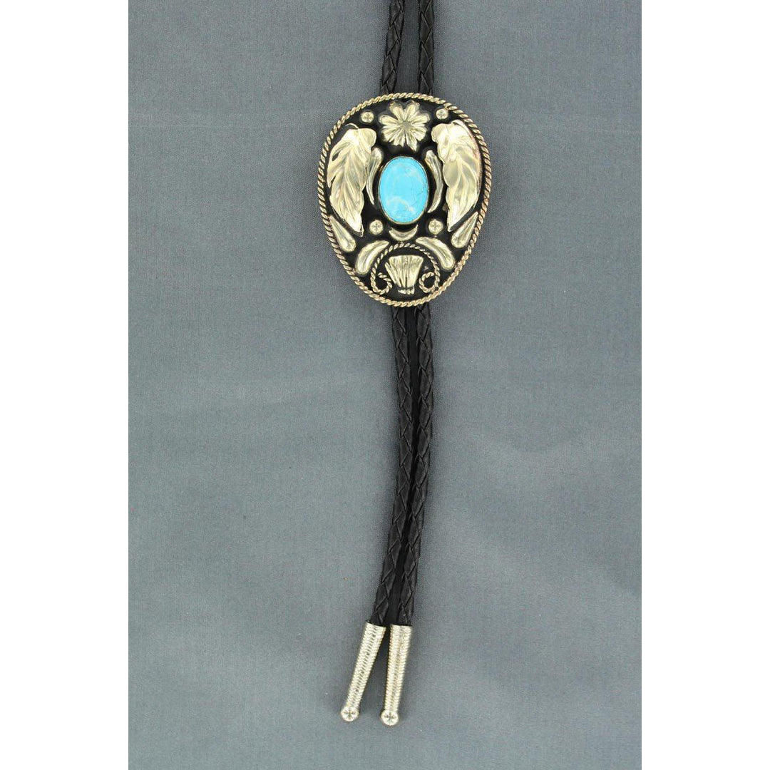 M&F Western Products Silver Leaves with Turquoise Stone Bolo Tie - West 20 Saddle Co.