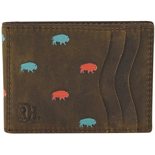 Red Dirt Hat Co Turquoise and Coral Bison Pattern Bifold Card Case
