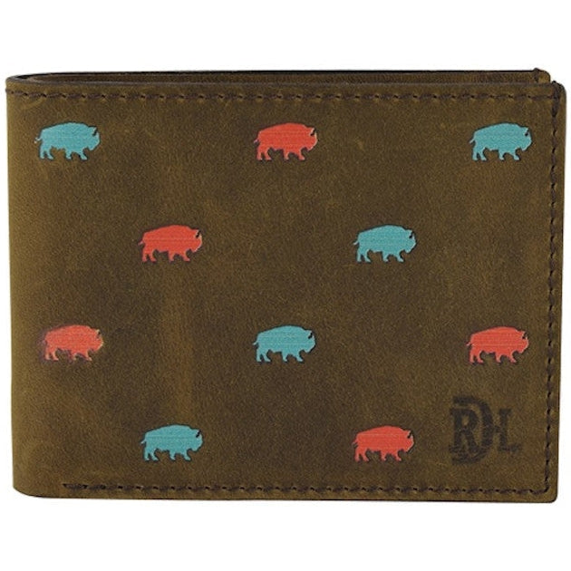 Red Dirt Hat Co Turquoise and Coral Bison Pattern Bifold Wallet