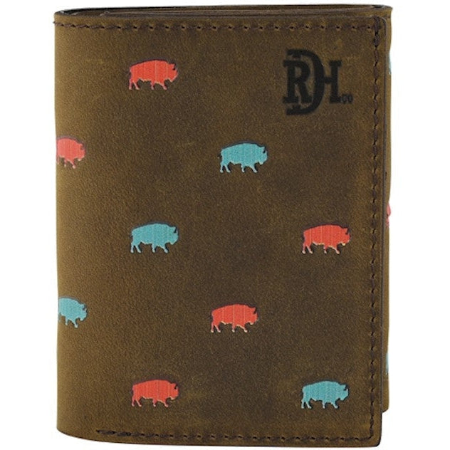 Red Dirt Hat Co Turquoise and Coral Bison Trifold Wallet