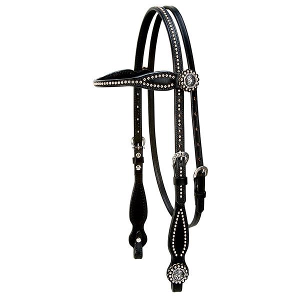 Weaver Leather Back in Black Browband Headstall with Nickel Brass Spots - West 20 Saddle Co.