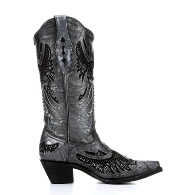 Corral Boots Black & Sliver Eagle Snip Toe- A2621 - West 20 Saddle Co.