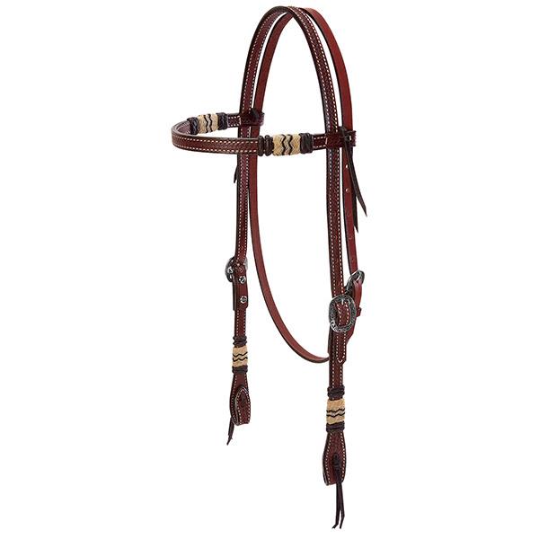 Weaver Leather Basketweave Bridle Leather Browband Headstall with Rawhide Accents, Black Buttons - West 20 Saddle Co.