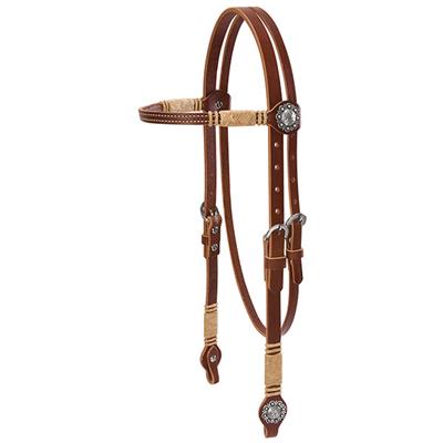 Weaver Leather Harness Leather Browband Headstall with Conchos and Rawhide Accents - West 20 Saddle Co.